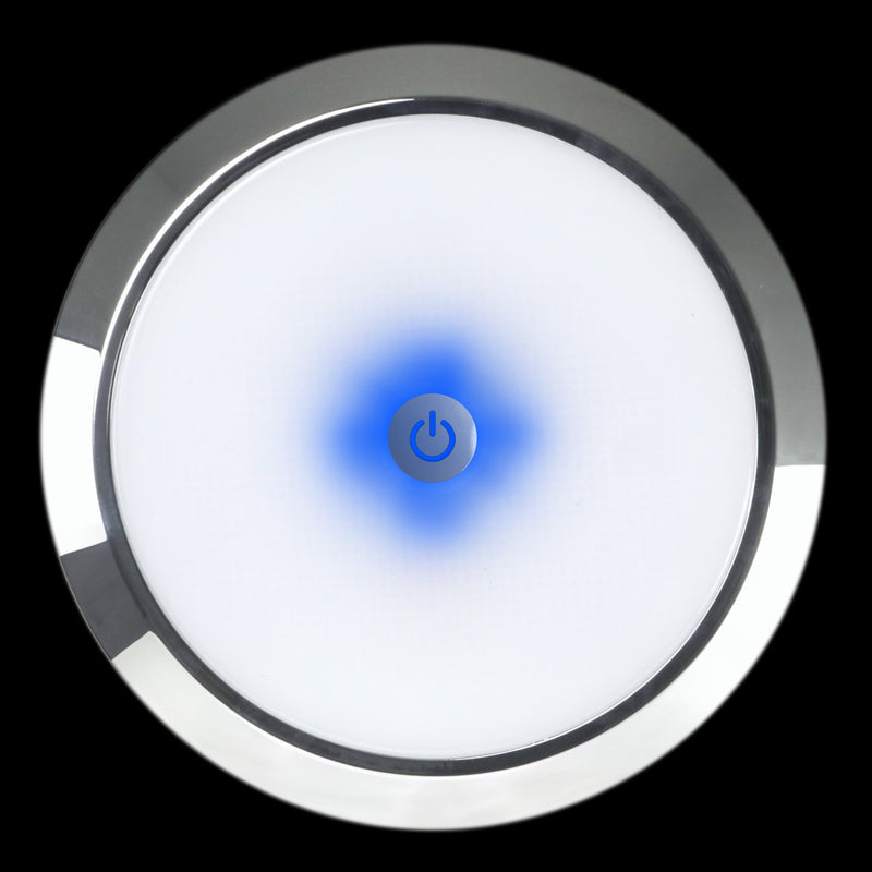 Load image into Gallery viewer, Iluma 12v Slimline Touch On / Off LED Downlight Blue / White Light 140mm Chrome