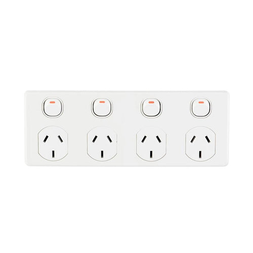 Iluma Double Pole 10A 4 Gang Quad Horizontal GPO PowerPoint C2000 White