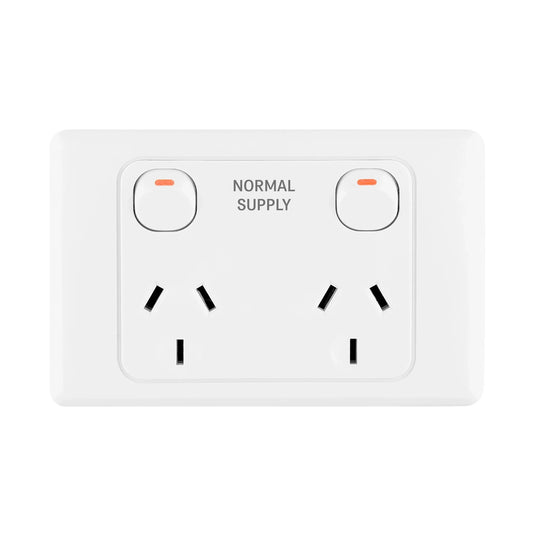 Iluma Double Pole 10A Double GPO PowerPoint 2000 Series Normal Supply Print White