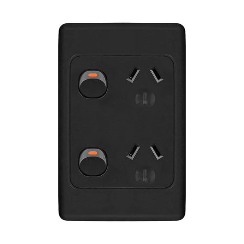 Iluma Double Pole 10A Double GPO PowerPoint Vertical Black