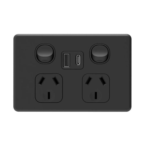 Iluma Double Pole 10A Double GPO Powerpoint Inc USB / USB-C 4.2A - Black