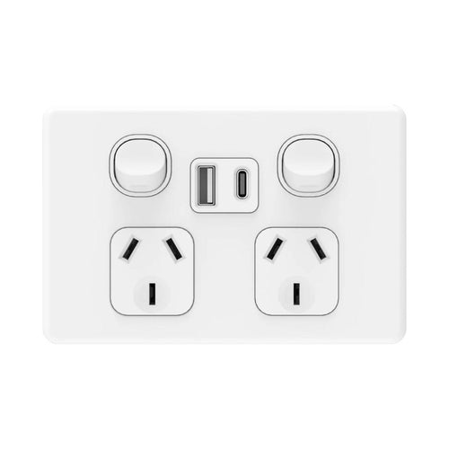 Iluma Double Pole 10A Double GPO Powerpoint Inc USB / USB-C 4.2A - White