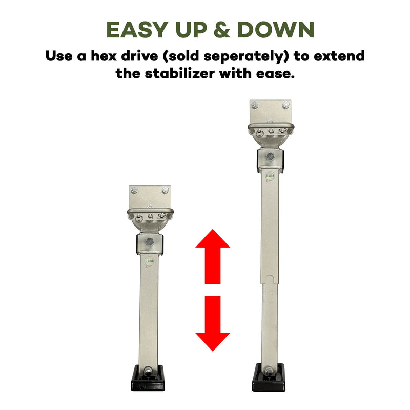 Load image into Gallery viewer, Iluma Drop Down Stabilizer Leg Corner Steadies 420mm Zinc
