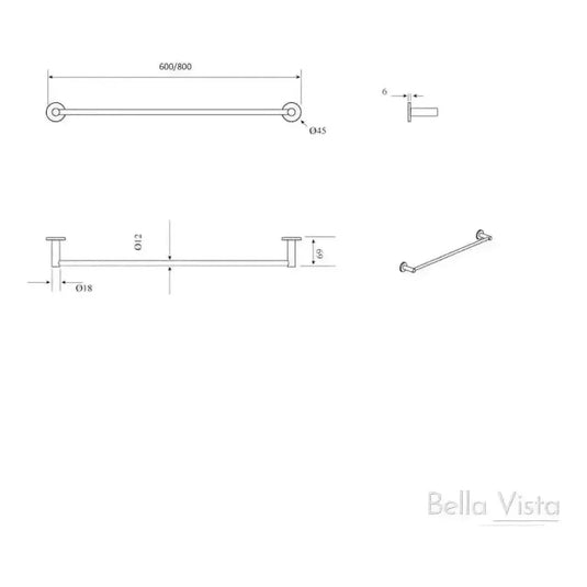 Mica Single Rail Towel Rack 600mm Chrome