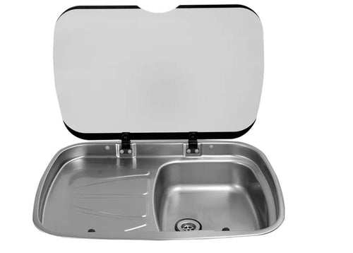 Thetford Argent MK3 Stainless Sink - Left Hand Drainer with Glass Lid