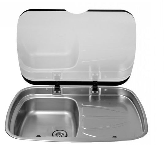 Thetford Argent MK3 Stainless Sink - Right Hand Drainer with Glass Lid